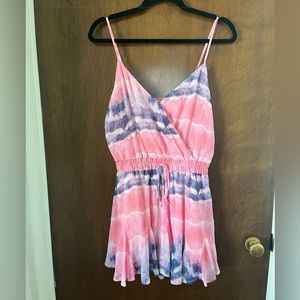 Francesca's Collections Pink & Purple Tie-Dye Spaghetti Strap Romper